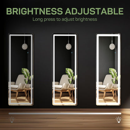 Miroir de sol avec éclairage LED, miroir pleine longueur 64 x 21 avec support, miroir suspendu, miroir mural, miroir intégral