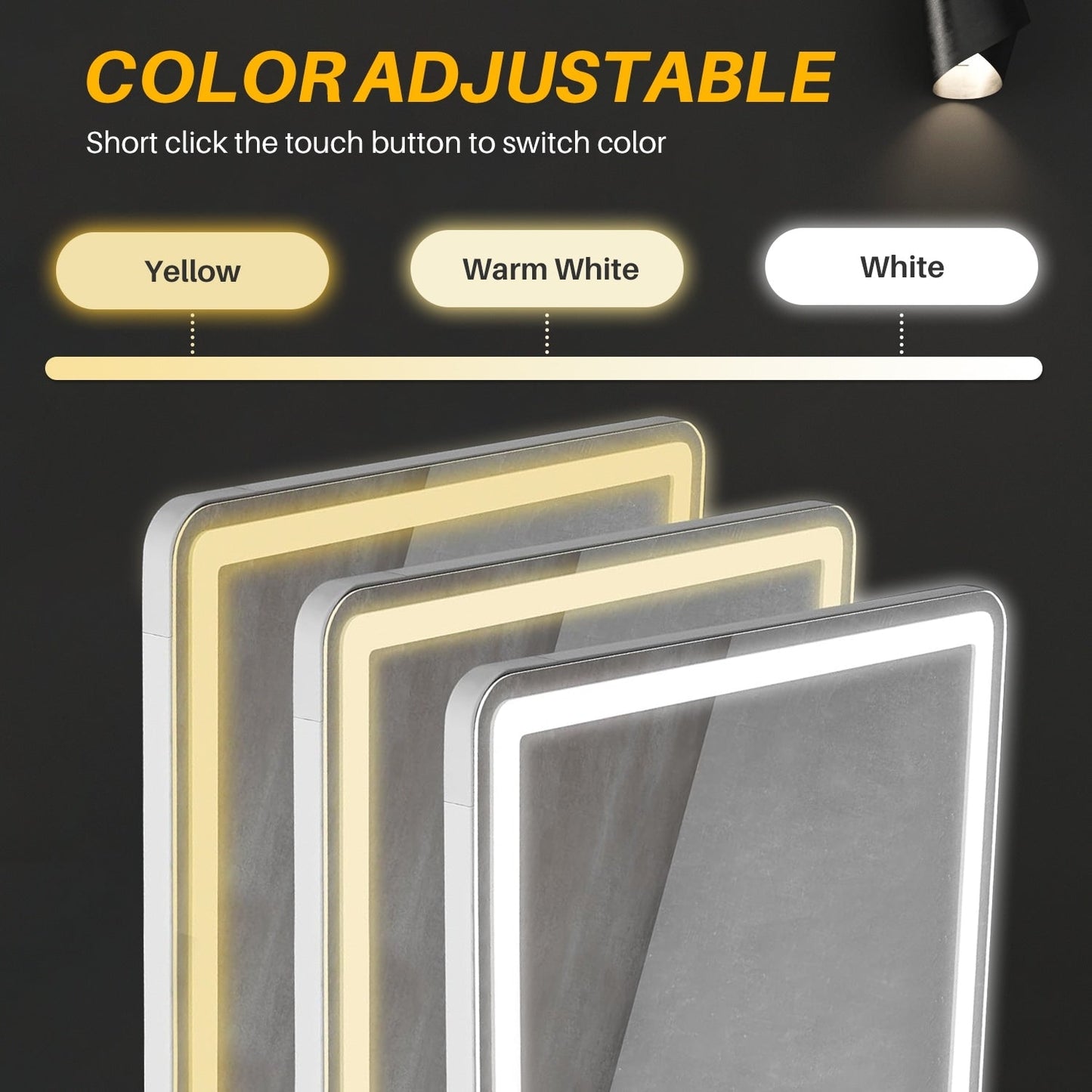 Miroir de sol avec éclairage LED, miroir pleine longueur 64 x 21 avec support, miroir suspendu, miroir mural, miroir intégral