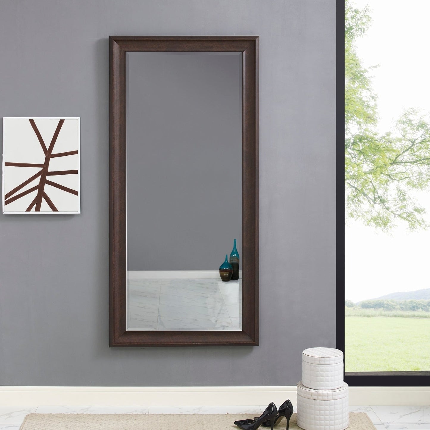 Miroir de sol encadré pleine longueur - Grand miroir rectangulaire sur pied, miroir intégral pour chambre et dressing