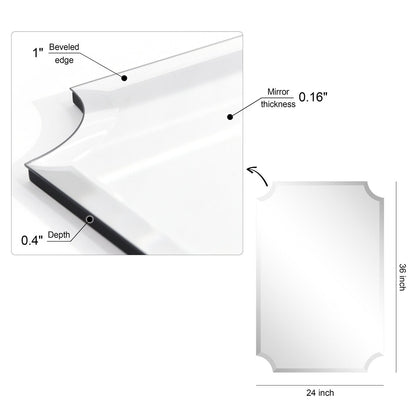Miroir mural biseauté festonné rectangulaire sans cadre, pour salle de bain, coiffeuse, chambre à coucher, 1 bord biseauté - Transparent