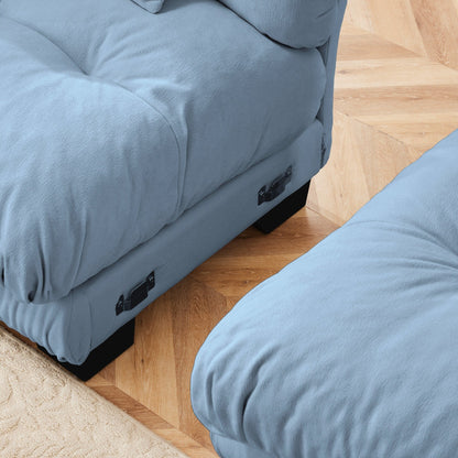 Canapé modulable 4 places en chenille avec 2 poufs et oreiller pour le salon