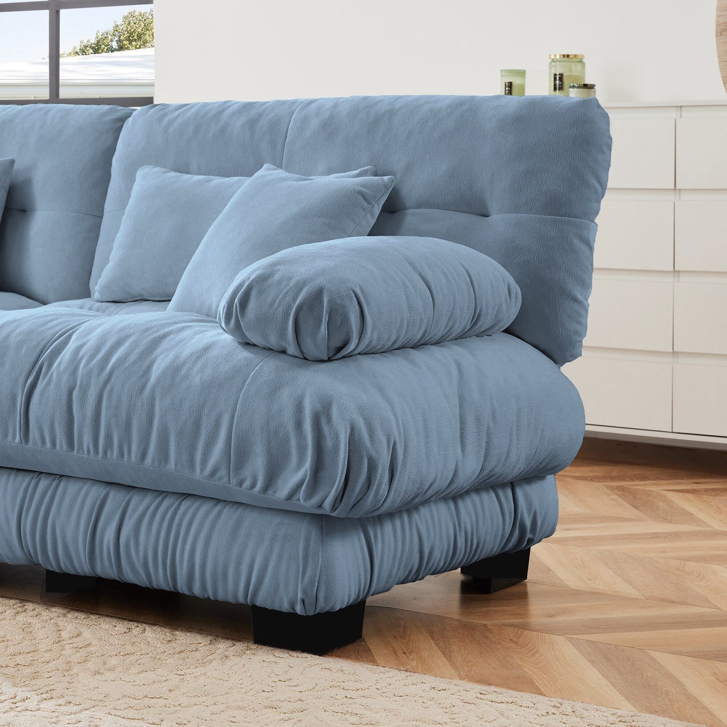 Canapé modulable 4 places en chenille avec 2 poufs et oreiller pour le salon
