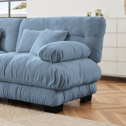 Canapé modulable 4 places en chenille avec 2 poufs et oreiller pour le salon