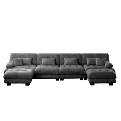 Canapé modulable 4 places en chenille avec 2 poufs et oreiller pour le salon
