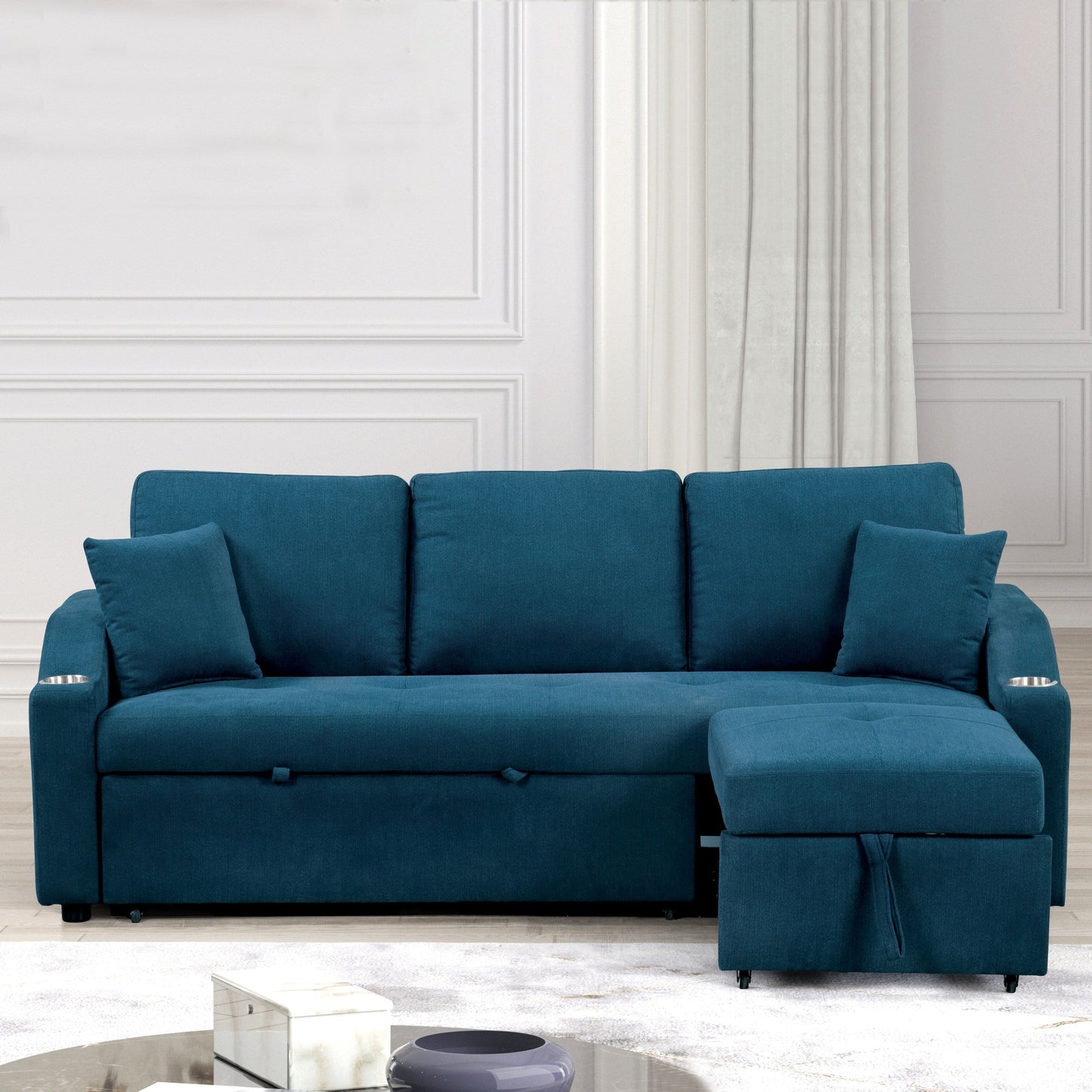 Canapé-lit sectionnel capitonné moderne Scarlett de Furniture of America, peu encombrant, avec porte-gobelets