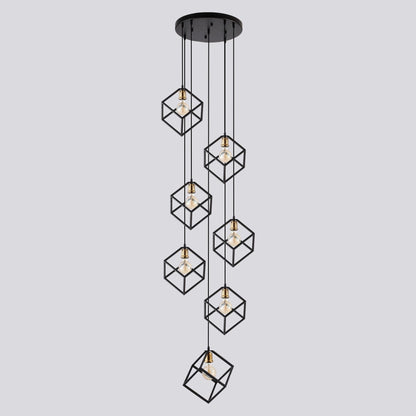 Lustre suspendu géométrique pour escalier, hauteur réglable, 5 ou 7 lumières