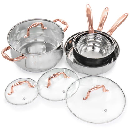 Batterie de cuisine Gibson Home Bransonville 8 pièces en acier inoxydable, chrome et bronze
