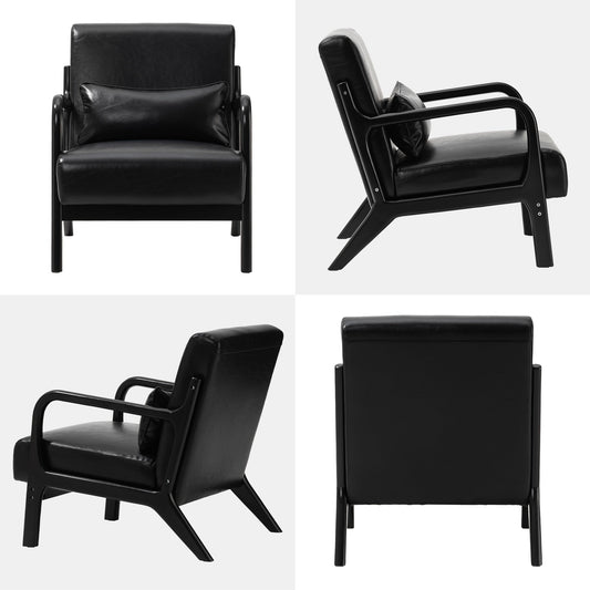 Fauteuil d'appoint moderne en cuir synthétique Glitzhome 30,75 po de hauteur, style milieu de siècle, avec coussin – 25,75 po de largeur x 33,75 po de profondeur x 30,75 po de hauteur