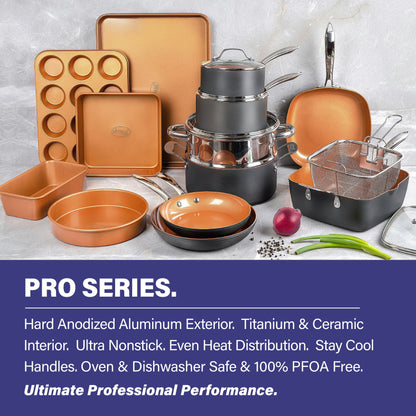 Batterie de cuisine et ustensiles de cuisson Gotham Steel Pro anodisé dur 20 pièces