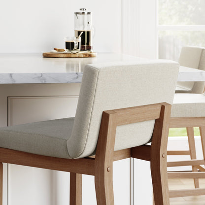Tabouret de bar moderne Gracie, chaise rembourrée en boucle et pieds en bois brossé