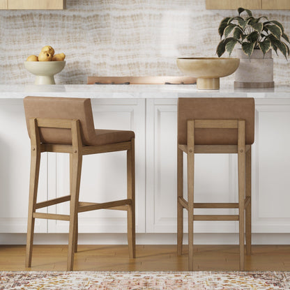 Tabouret de bar moderne Gracie, chaise rembourrée en boucle et pieds en bois brossé