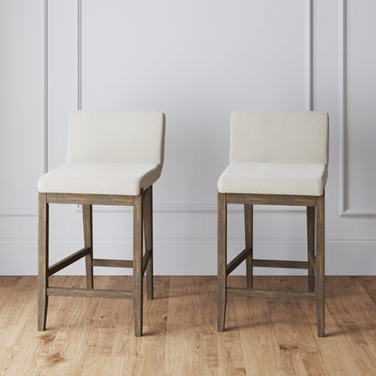 Tabouret de bar moderne Gracie, chaise rembourrée en boucle et pieds en bois brossé