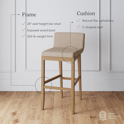 Tabouret de bar moderne Gracie, chaise rembourrée en boucle et pieds en bois brossé