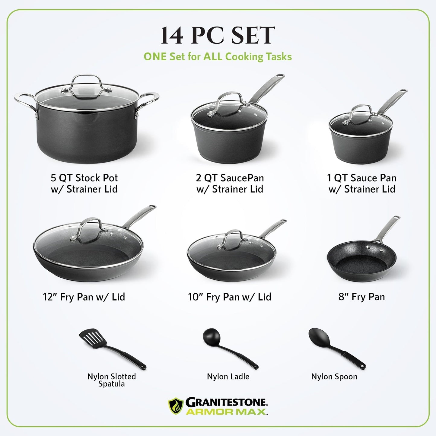 Batterie de cuisine anodisée dure Granitestone Armor Max 14 pièces