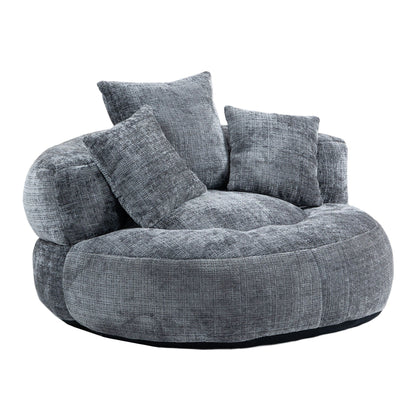 Canapé poire simple gris surdimensionné en chenille de 42,52 pouces avec trois oreillers pour chambre à coucher