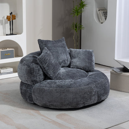 Canapé poire simple gris surdimensionné en chenille de 42,52 pouces avec trois oreillers pour chambre à coucher