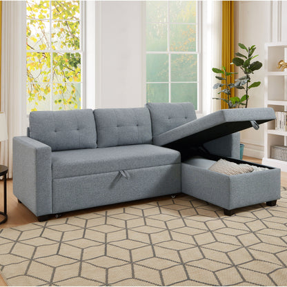 Canapé-lit convertible en lin gris de 81,5 po avec méridienne de rangement réversible