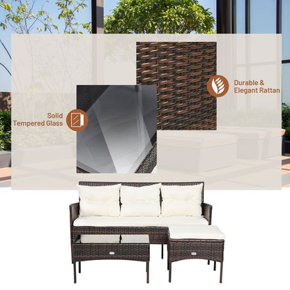 Ensemble de 3 meubles de jardin en rotin sectionnels Gymax avec canapé-lit - Voir les détails