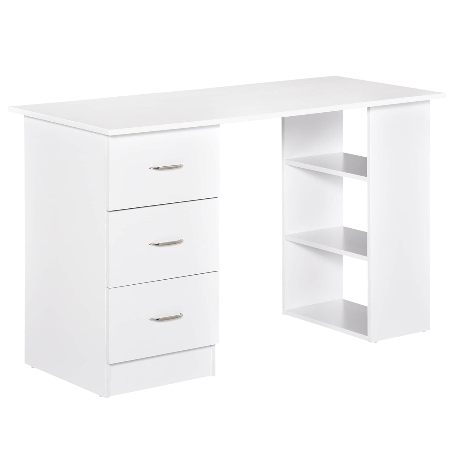 Bureau d'ordinateur moderne HOMCOM 47, bibliothèque, table d'écriture, poste de travail avec 3 tiroirs et étagère de rangement - Blanc