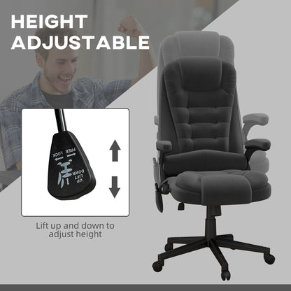 Fauteuil de bureau HOMCOM à 6 points de massage vibrant et chauffant, dossier haut en velours avec dossier inclinable