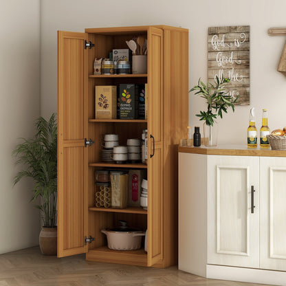 HOMCOM 63 Garde-manger de cuisine 2 portes, meuble de rangement indépendant avec étagères à 5 niveaux et 2 étagères réglables pour salle à manger