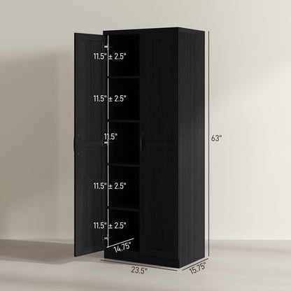 HOMCOM 63 Garde-manger de cuisine 2 portes, meuble de rangement indépendant avec étagères à 5 niveaux et 2 étagères réglables pour salle à manger