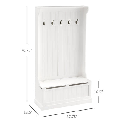 Banc de rangement et porte-manteau 3 en 1 HOMCOM 71 avec 5 crochets doubles en acier et ancrage anti-basculement pour l'entrée