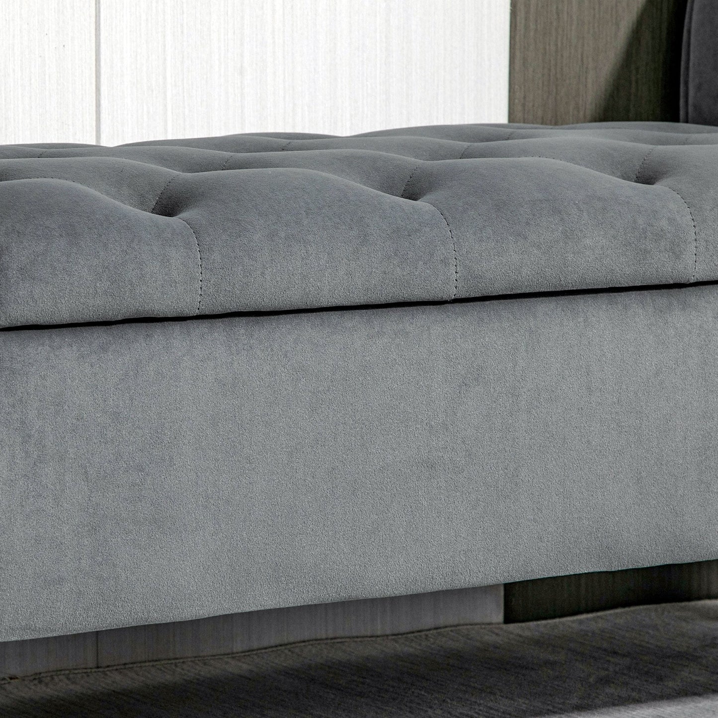 Banc ottoman de rangement capitonné HOMCOM, banc de lit rembourré avec accoudoirs roulés pour chambre, salon ou couloir