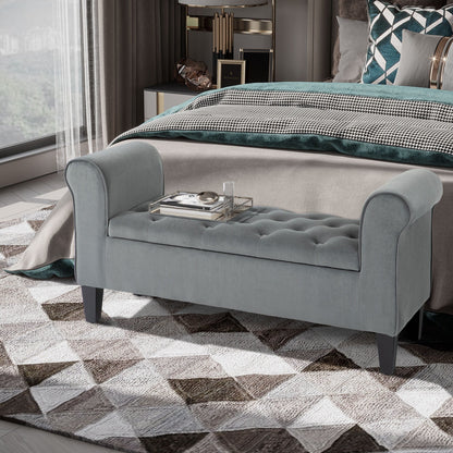 Banc ottoman de rangement capitonné HOMCOM, banc de lit rembourré avec accoudoirs roulés pour chambre, salon ou couloir