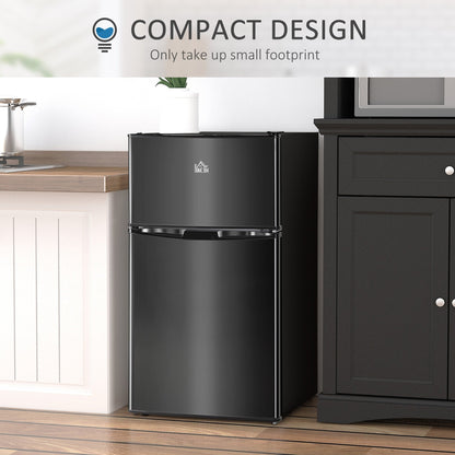 Mini-réfrigérateur HOMCOM à deux portes avec congélateur, réfrigérateur compact de 3,2 pi³ avec étagère réglable, thermostat réglable