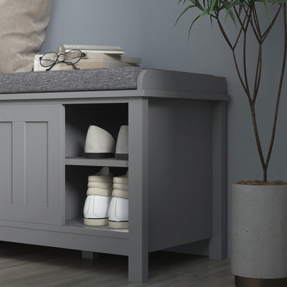 Banc à chaussures d'entrée HOMCOM avec rangement ottoman et étagères réglables, 6 compartiments et assise rembourrée, blanc/gris