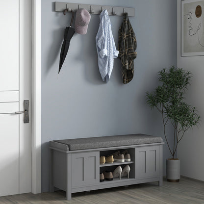 Banc à chaussures d'entrée HOMCOM avec rangement ottoman et étagères réglables, 6 compartiments et assise rembourrée, blanc/gris