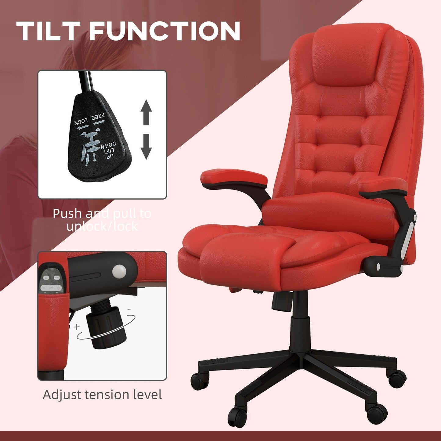 Fauteuil de bureau massant et vibrant HOMCOM à dossier haut avec 6 points de vibration, beige