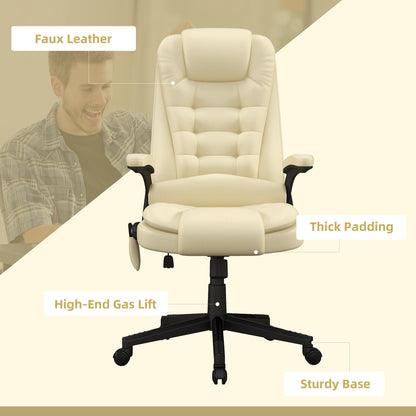 Fauteuil de bureau massant et vibrant HOMCOM à dossier haut avec 6 points de vibration, beige