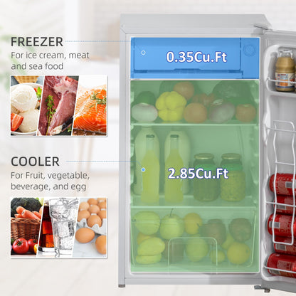 Mini-réfrigérateur compact HOMCOM de 3,2 pi³ avec congélateur, porte simple et thermostat réglable pour chambre à coucher