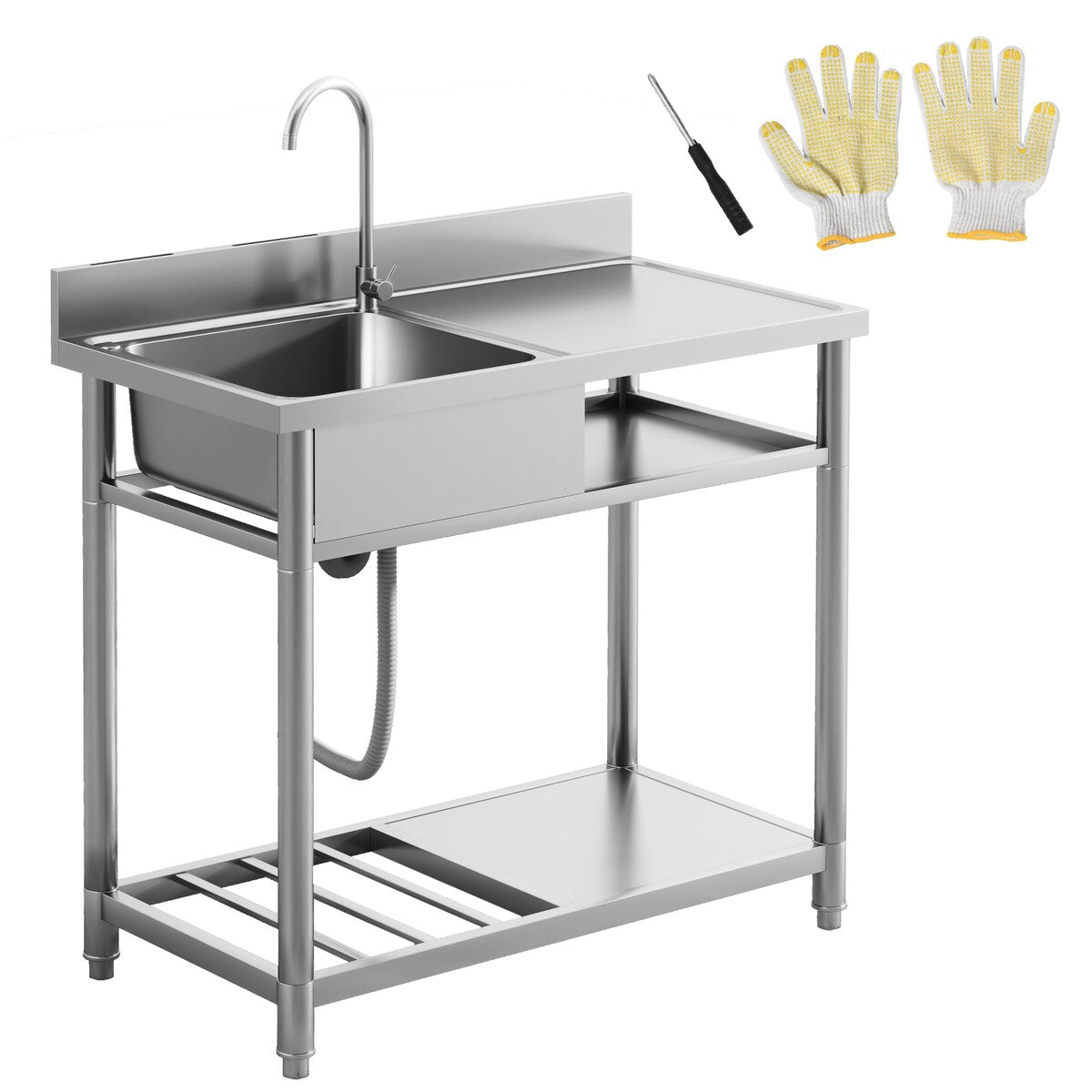 Évier utilitaire extérieur HOMCOM, évier profond en acier inoxydable, évier de cuisine autoportant à cuve unique, 39 pouces - 39 pouces