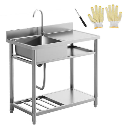 Évier utilitaire extérieur HOMCOM, évier profond en acier inoxydable, évier de cuisine autoportant à cuve unique, 39 pouces - 39 pouces