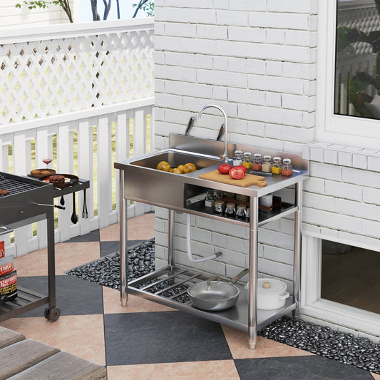 Évier utilitaire extérieur HOMCOM, évier profond en acier inoxydable, évier de cuisine autoportant à cuve unique, 39 pouces - 39 pouces