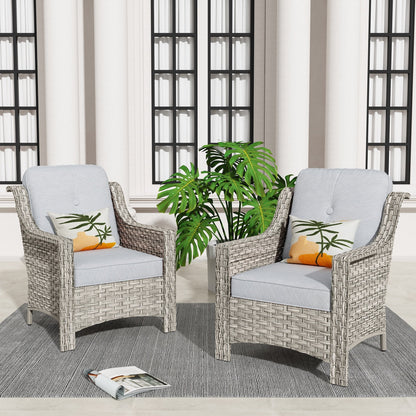 Ensemble de 2 chaises de patio d'extérieur en rotin et osier à dossier haut HOOOWOOO