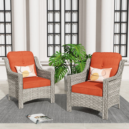 Ensemble de 2 chaises de patio d'extérieur en rotin et osier à dossier haut HOOOWOOO