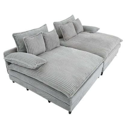 Canapé-lit Harmonia 109 W surdimensionné en velours côtelé, siège profond, double méridienne avec 4 oreillers