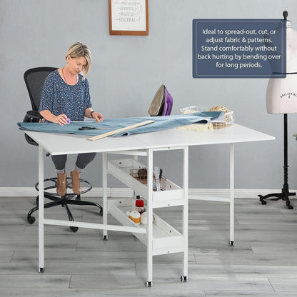 Table de bricolage réglable en hauteur avec étagères de rangement, table de découpe pliante mobile pour la maison, le bureau, la salle de couture, la salle d'artisanat