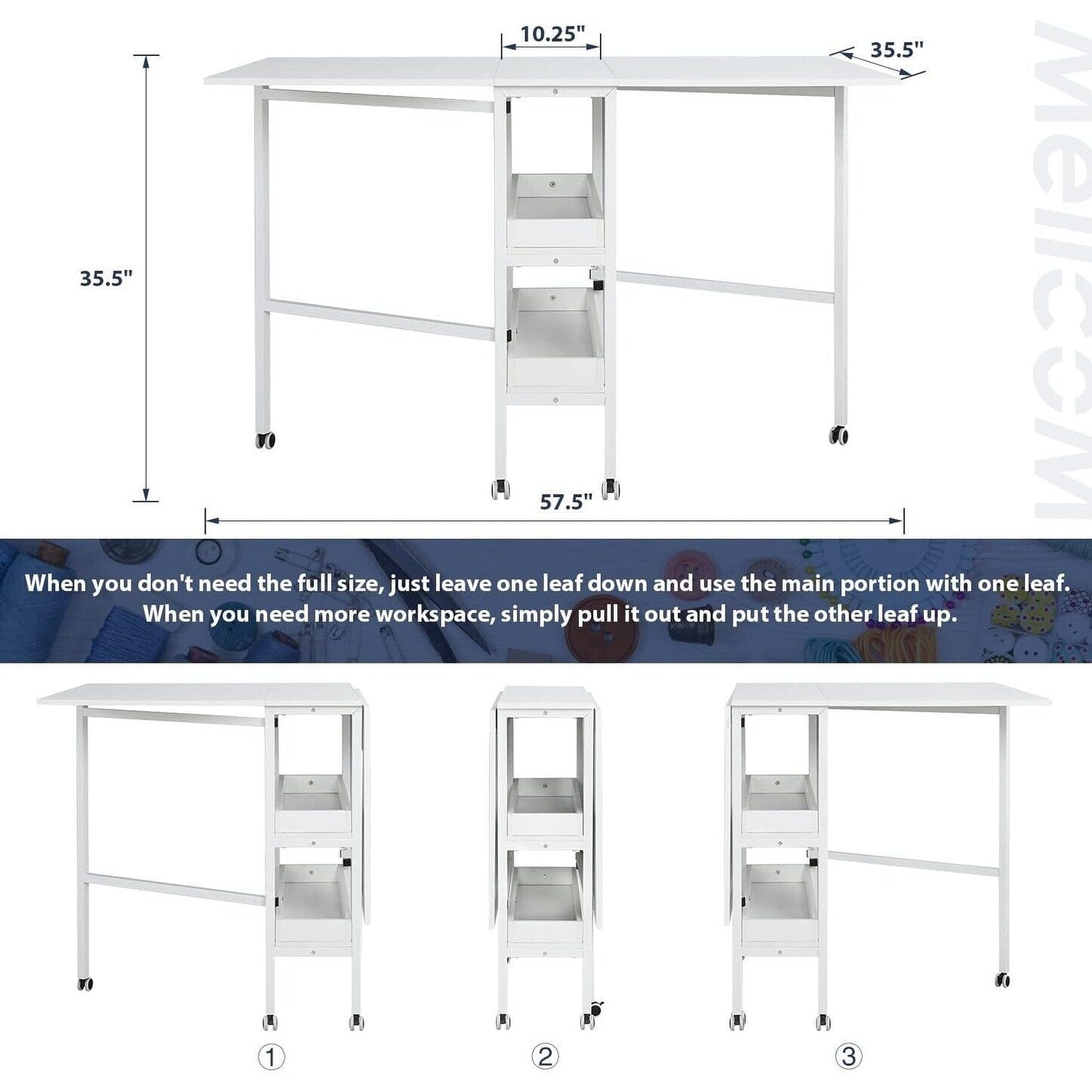 Table de bricolage réglable en hauteur avec étagères de rangement, table de découpe pliante mobile pour la maison, le bureau, la salle de couture, la salle d'artisanat