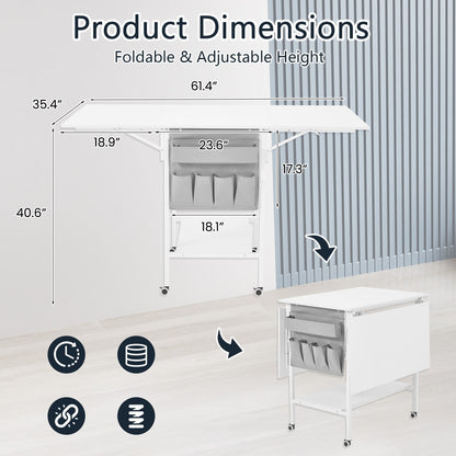 Table de bricolage réglable en hauteur avec étagères de rangement, table de découpe pliante mobile pour la maison, le bureau, la salle de couture, la salle d'artisanat