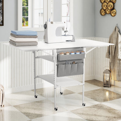 Table de bricolage réglable en hauteur avec étagères de rangement, table de découpe pliante mobile pour la maison, le bureau, la salle de couture, la salle d'artisanat