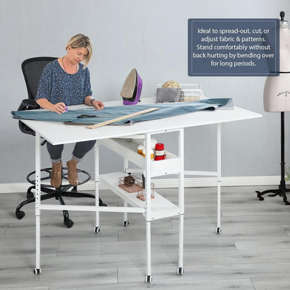 Table de bricolage réglable en hauteur avec étagères de rangement, table de découpe pliante mobile pour la maison, le bureau, la salle de couture, la salle d'artisanat