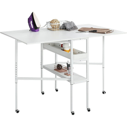 Table de bricolage réglable en hauteur avec étagères de rangement, table de découpe pliante mobile pour la maison, le bureau, la salle de couture, la salle d'artisanat