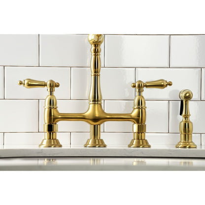 Robinet de cuisine Heritage Bridge avec douchette en laiton