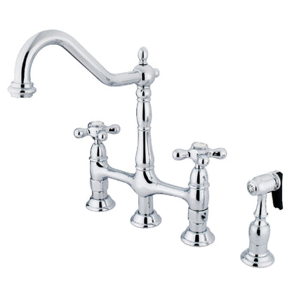 Robinet de cuisine Heritage Bridge avec douchette en laiton
