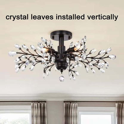 Plafonnier à 4 lumières en cristal avec feuilles de houx